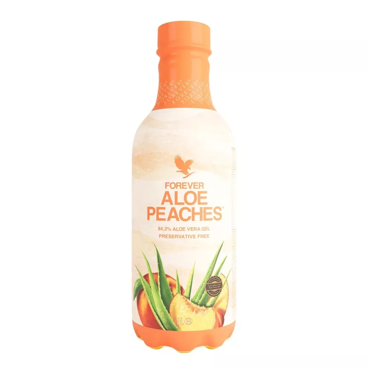 Bouteille de Forever Aloe Pêche - Boisson naturelle à base d'Aloe Vera et de purée de pêche