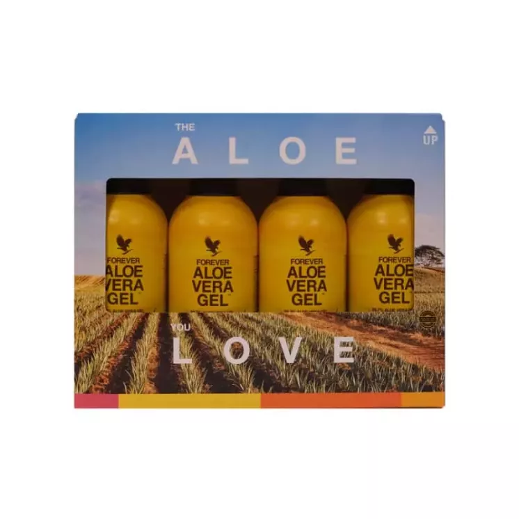 Coffret Forever Aloe Vera Gel - pack de 4 bouteilles dans emballage recyclé