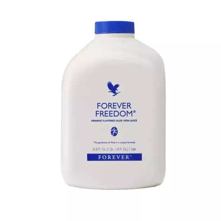 Bouteille de Forever Freedom 1 L, complément articulaire à base d'Aloe Vera, vue de face sur fond blanc