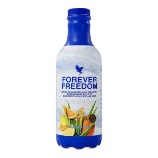 Bouteille de Forever Freedom 1 L, complément articulaire à base d'Aloe Vera, vue de face sur fond blanc