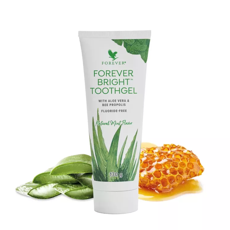 Forever Bright Toothgel avec aloe vera et propolis en illustration des ingrédients naturels
