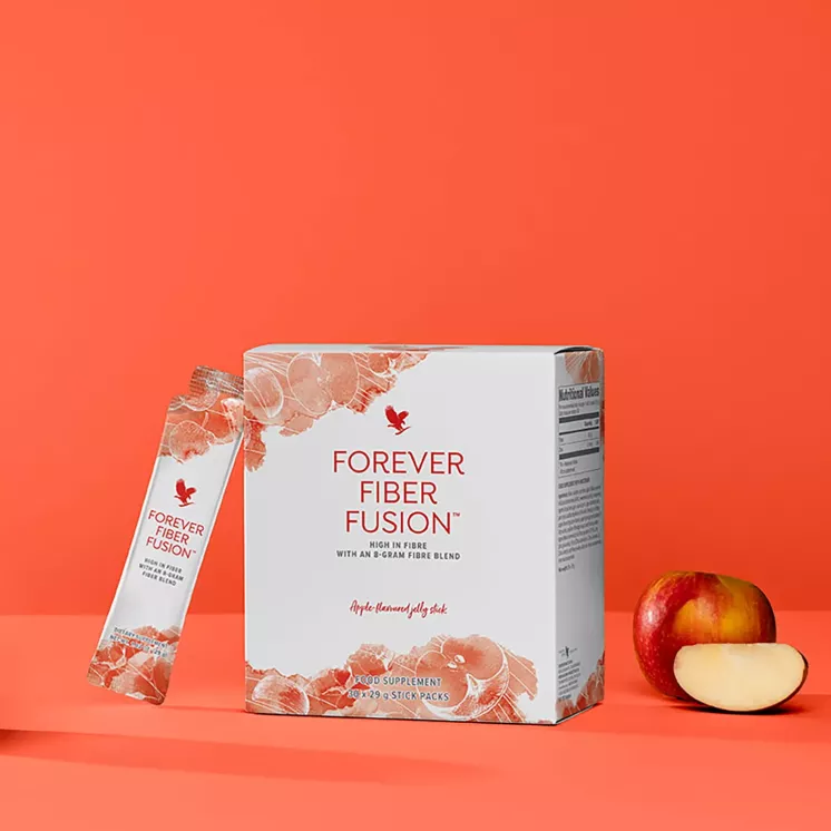 Boîte et stick Forever Fiber Fusion présentés avec des pommes