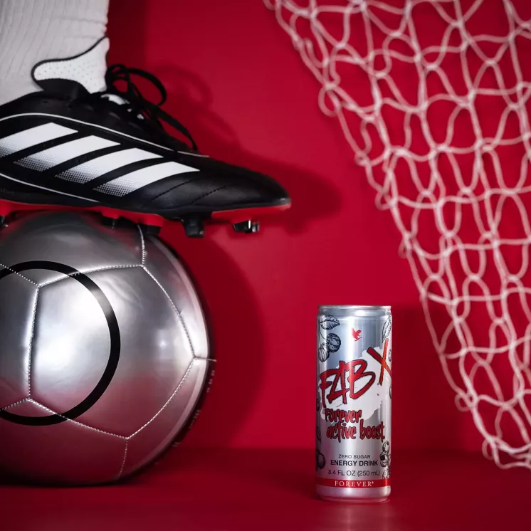 Canette FAB X près d’un ballon et d’un but de football